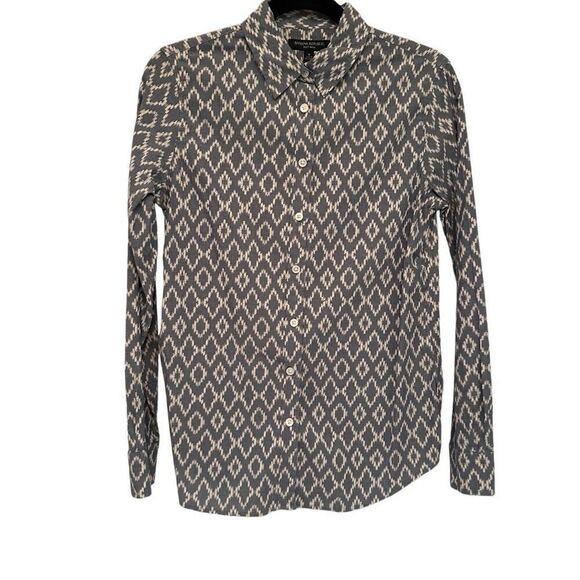 Banana Republic blue with white design button up blouse - Picture 1 of 7